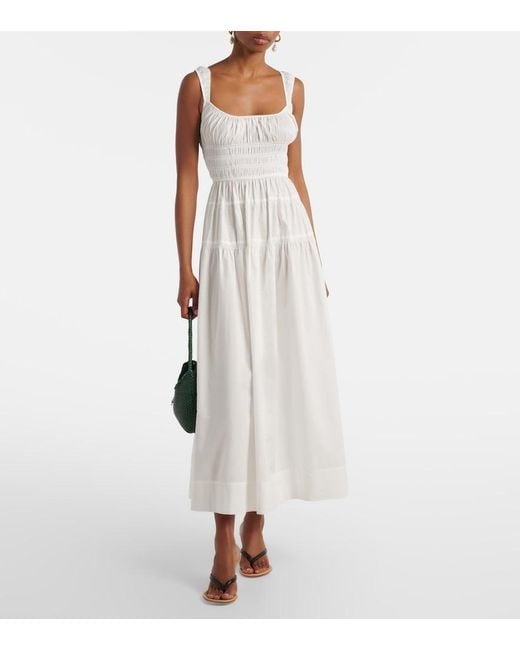 Doen White Clover Shirred Cotton Poplin Midi Dress