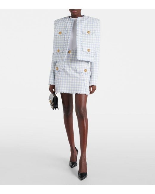 Balmain Blue Gingham Tweed Jacket