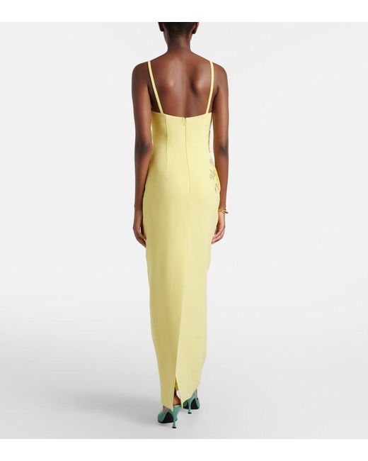 Elie Saab Yellow Embroidered Halterneck Cady Maxi Dress