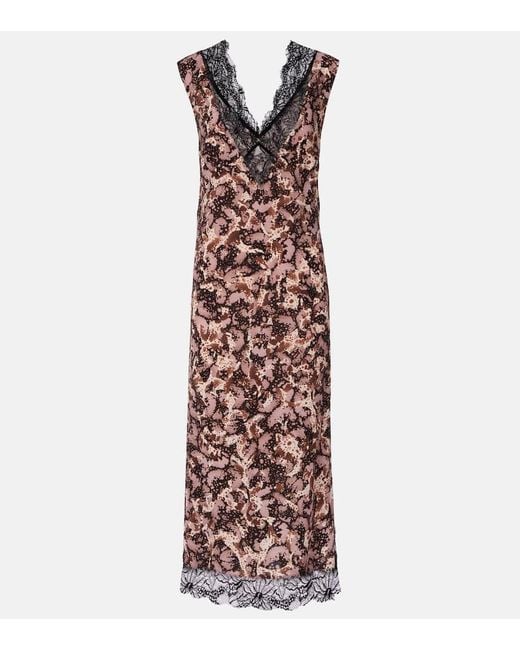 Vestido Midi Con Encaje Floral Dries Van Noten de color Purple