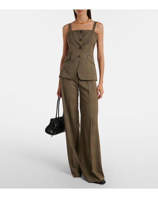 Max Mara Green Plaid Virgin Wool Top