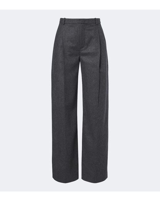 Vince Gray Camille Wool-Blend Flannel Wide-Leg Pants