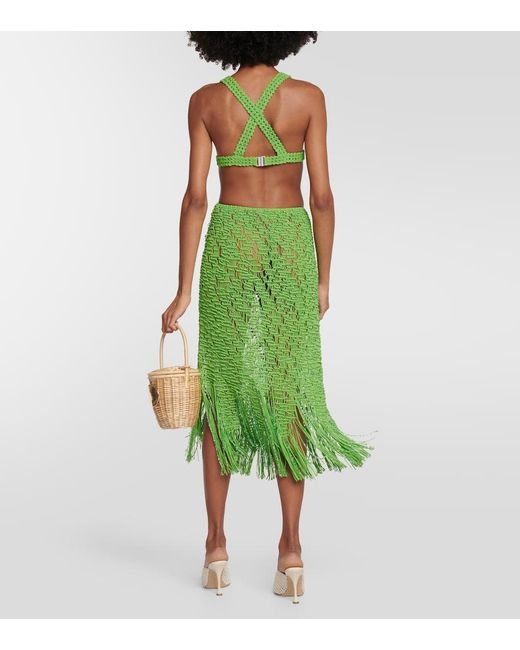 Falda Midi Element De Algodon Con Flecos Roberta Einer de color Green
