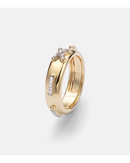 STONE AND STRAND Metallic Diamond Cross Stitch 14Kt Ring With Diamonds