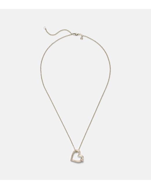 Sydney Evan Metallic Fluted Heart 14Kt Pendant Necklace With Diamonds