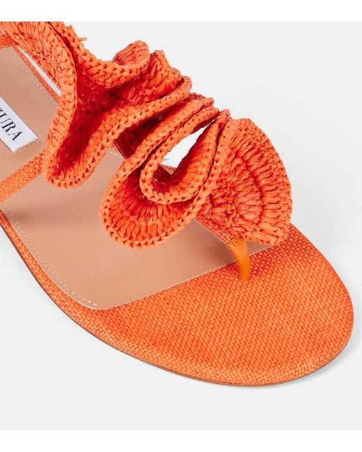 Aquazzura Red Noches Tropicales Raffia Thong Sandals