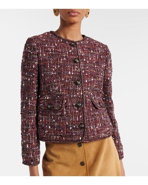 Etro Purple Cropped Cotton-Blend Boucle Jacket