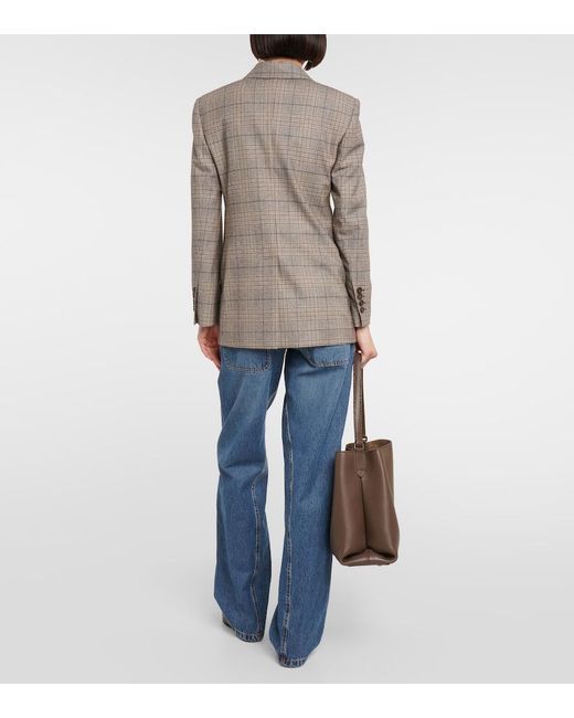 Brunello Cucinelli Gray Checked Wool And Cotton-Blend Blazer