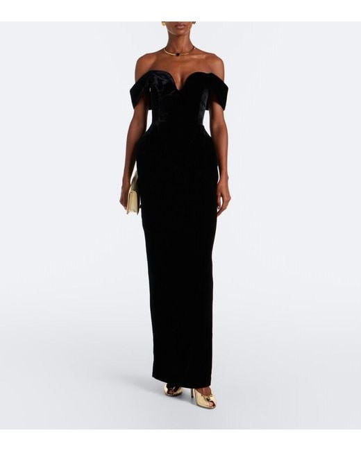 Rachel Gilbert Black Ryn Off-Shoulder Velvet Corset Gown