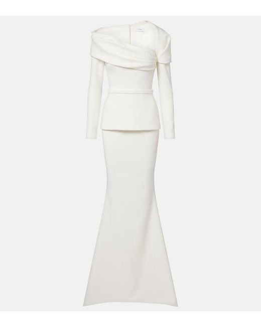Safiyaa White Millie Draped Crepe Gown