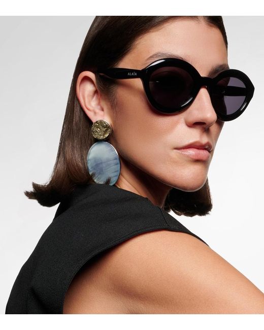 Alaïa Brown Lettering Logo Round Sunglasses
