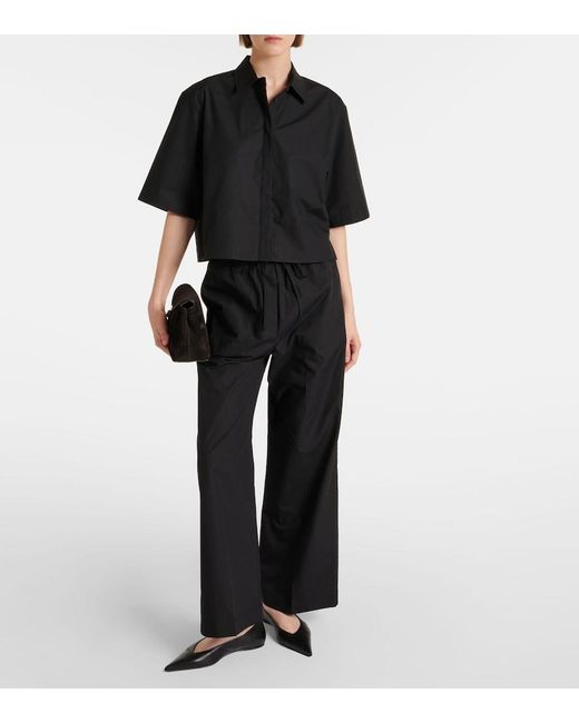Totême Black Cropped Cotton Shirt
