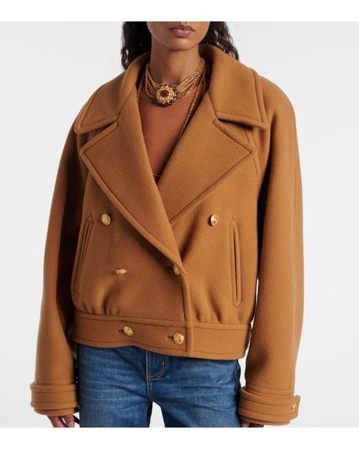 Chloé Brown Cropped Shearling-Trimmed Wool-Blend Coat
