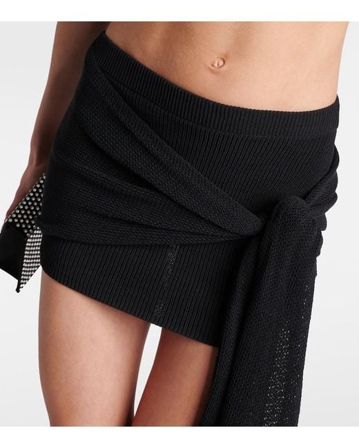 AYA MUSE Black Draped Cotton-Blend Miniskirt