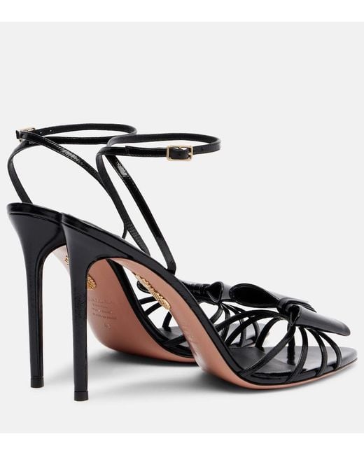 Aquazzura Black Tie 105 Bow-Detail Leather Sandals