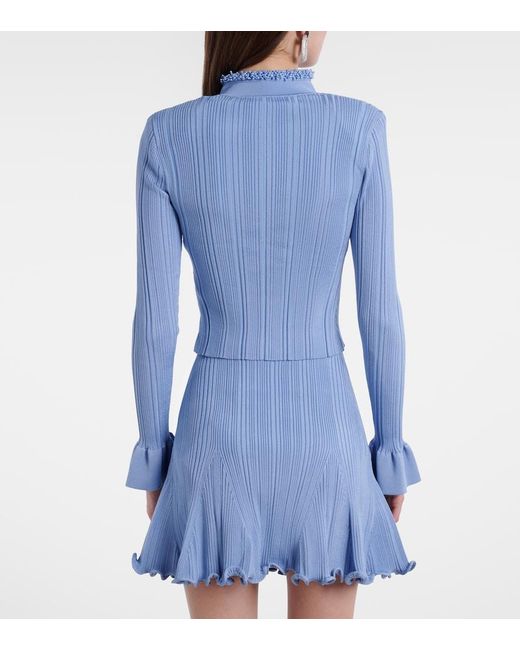 Self-Portrait Blue Beaded Ribbed-Knit Cardigan