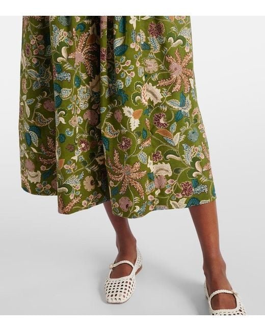 Ulla Johnson Green Elenora Printed Cotton Midi Dress