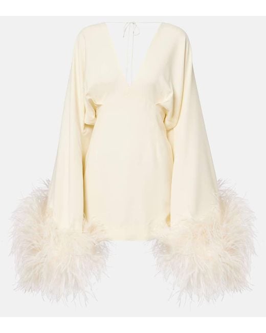 ‎Taller Marmo Natural Mini Magnifique Feather-Trimmed Minidress
