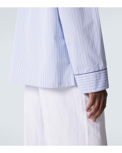 Dolce & Gabbana Blue Striped Cotton And Silk Poplin Pajama Shirt for men