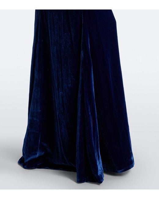 Costarellos Blue Rielle Embellished Floral-Applique Velvet Gown