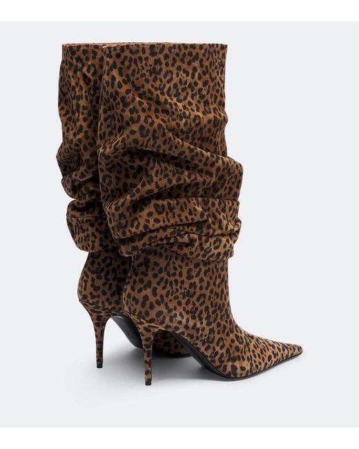 AMINA MUADDI Brown Anok Leopard-Print Suede Knee-High Boots
