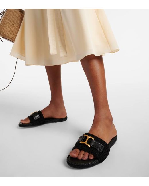 Chloé Black Marcie Leather-Trimmed Espadrille Slides