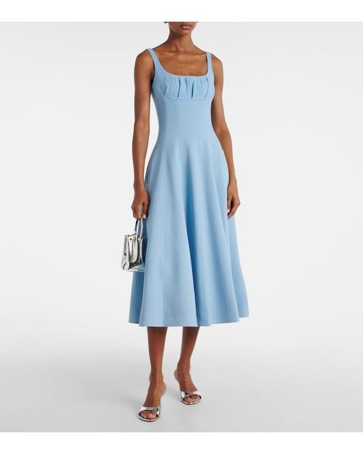 Emilia Wickstead Blue Collins Pleated Wool Crepe Midi Dress