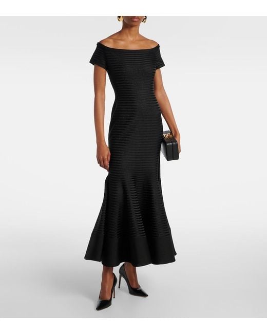 Carolina Herrera Black Off-Shoulder Striped Maxi Dress
