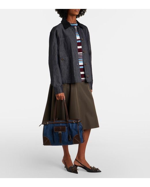 Prada Blue Bonnie Large Denim Shoulder Bag