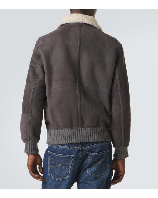 Brunello Cucinelli Gray Cashmere-Trimmed Shearling Blouson Jacket for men