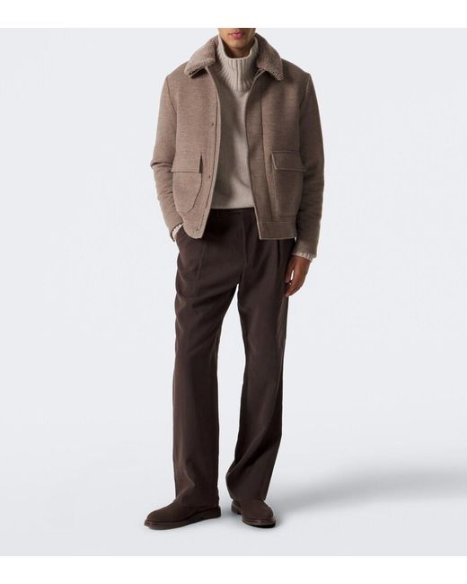 Canali Brown Shearling-Trimmed Wool And Cashmere Jacket for men