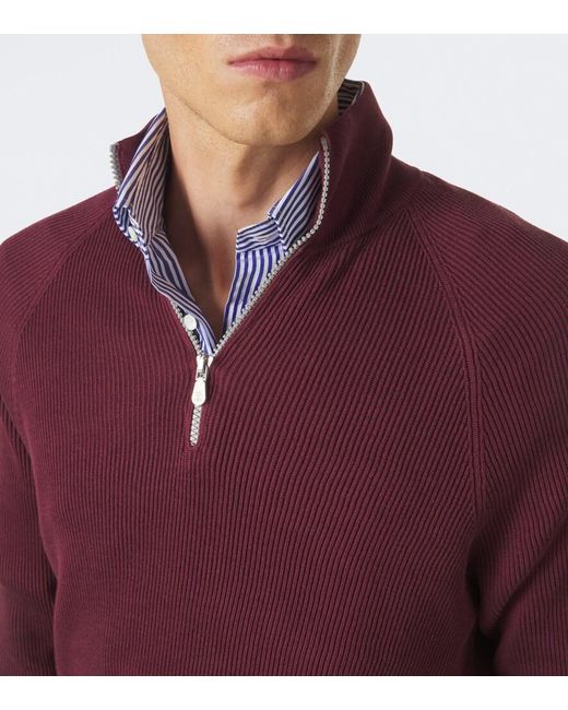 Brunello Cucinelli Red Ribbed-Knit Cotton Sweater for men