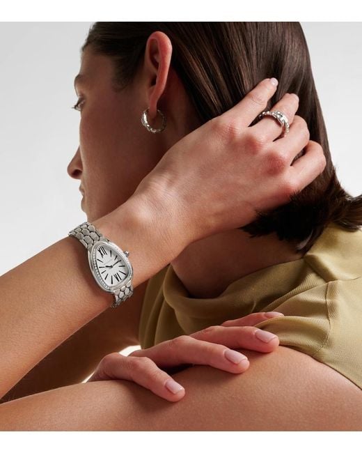 BVLGARI White Serpenti Seduttori Watch With Diamonds