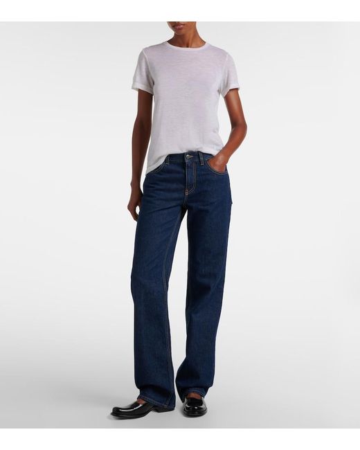 The Row Blue Carlyl Mid-Rise Straight Jeans