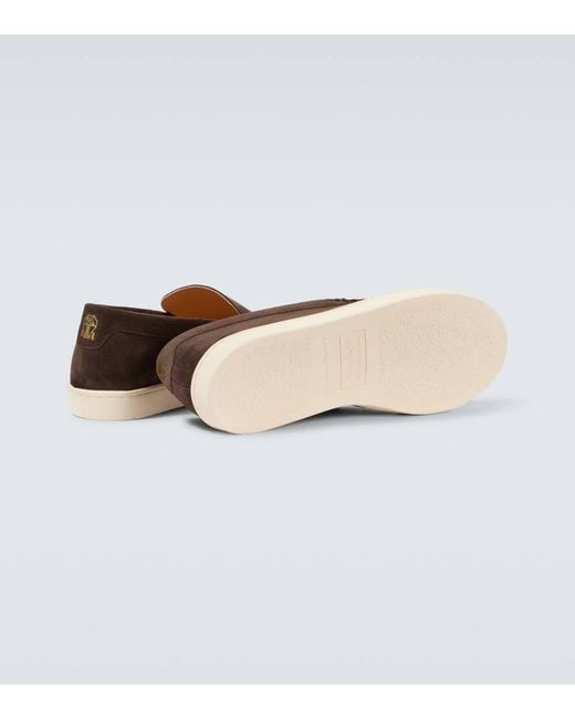 Brunello Cucinelli Brown Herringbone Suede Loafers for men