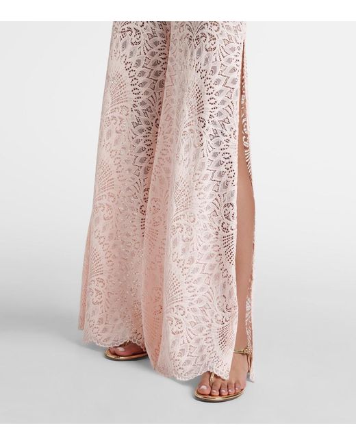 Alexandra Miro Pink Paloma Lace Wide-Leg Pants
