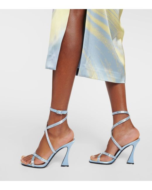 D'Accori Blue Carre Embellished Satin Sandals