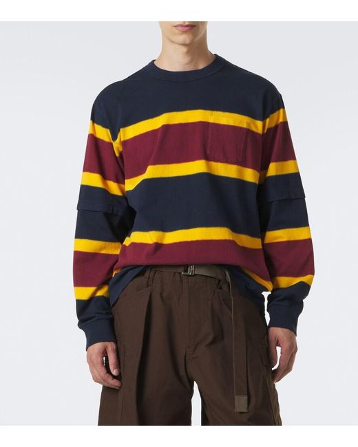 Sacai Blue Striped Cotton Jersey Sweatshirt for men