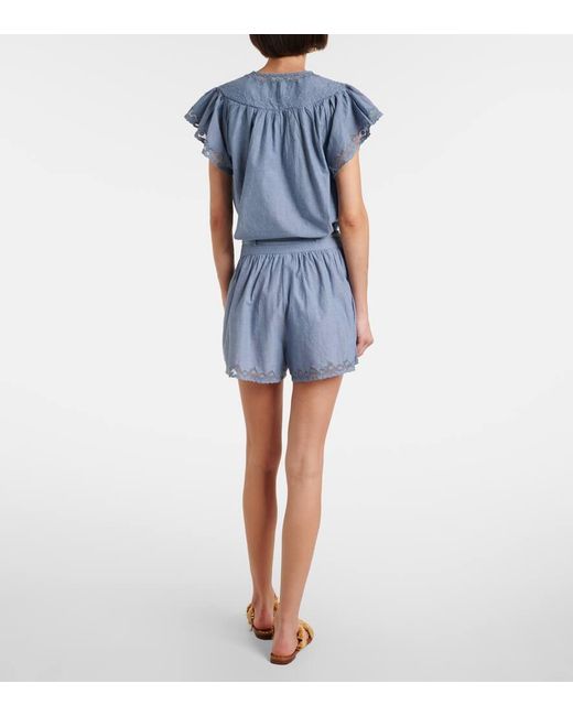 Ulla Johnson Blue Elowen Lace-Trimmed Cotton Shorts