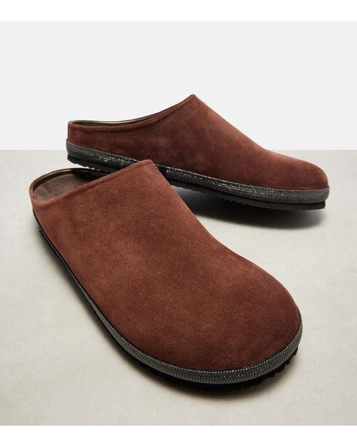 Brunello Cucinelli Brown Monili Suede Clogs