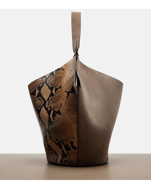 Khaite Brown Lotus Small Snake-Effect Leather Tote Bag