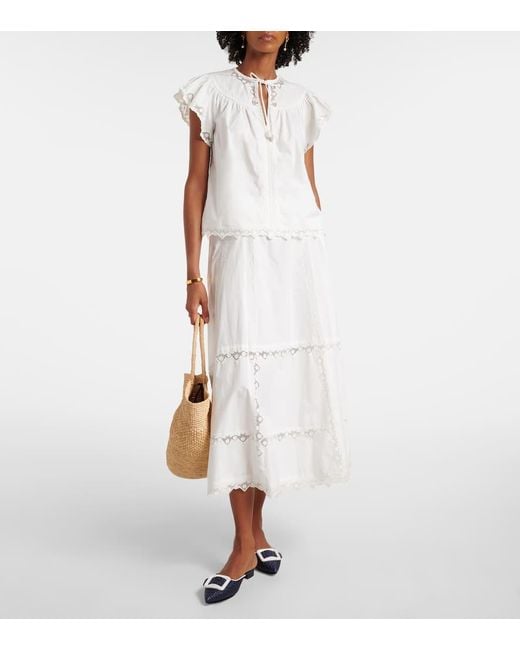 Ulla Johnson White Effie Embroidered Cotton Top