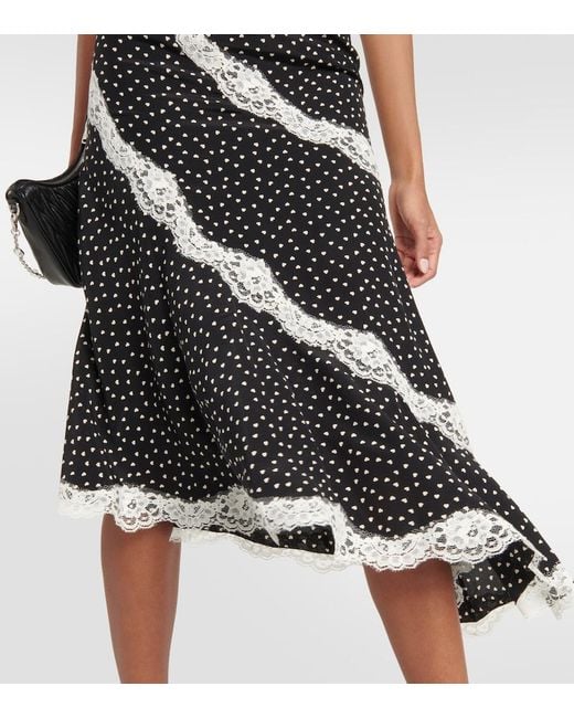 Alessandra Rich Black Heart-print Silk Midi Dress