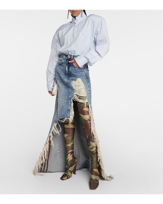 Vetements Blue Distressed Denim Maxi Skirt