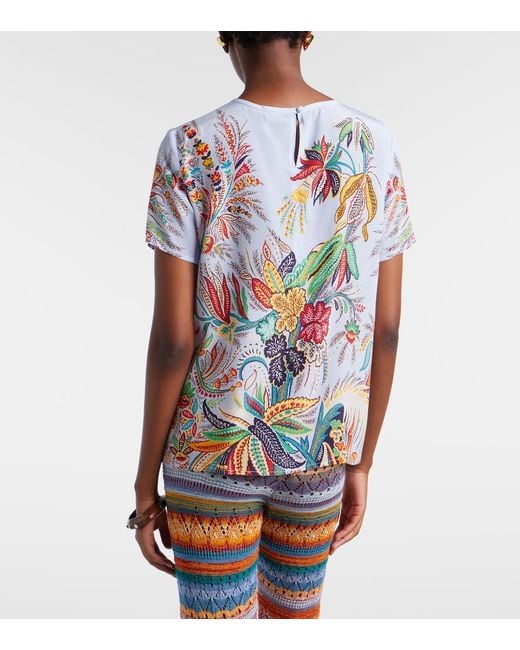 Etro Blue Paisley Silk Crepe De Chine Top