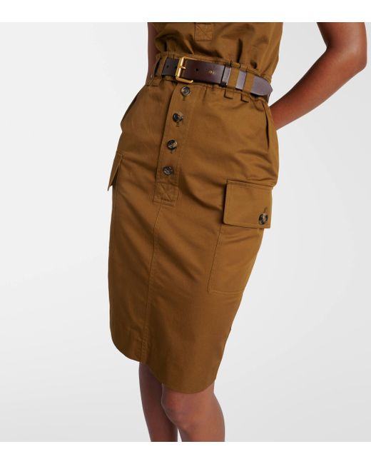 Saint Laurent Green Cotton And Linen Twill Pencil Skirt