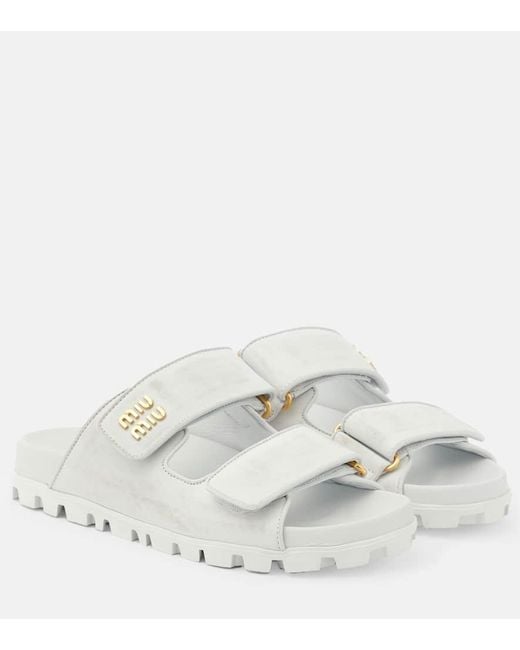 Sandalias De Piel Efecto Desgastado Miu Miu de color White