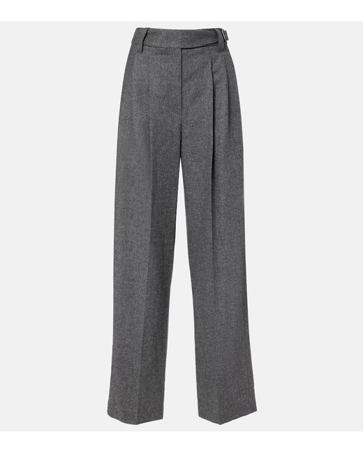 Brunello Cucinelli Gray Pleated Wool And Cashmere Wide-Leg Pants