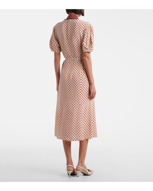 Prada Pink Scarf-Detail Polka-Dot Silk Midi Dress