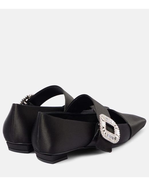 Roger Vivier Black Belle Vivier Embellished Satin Flats